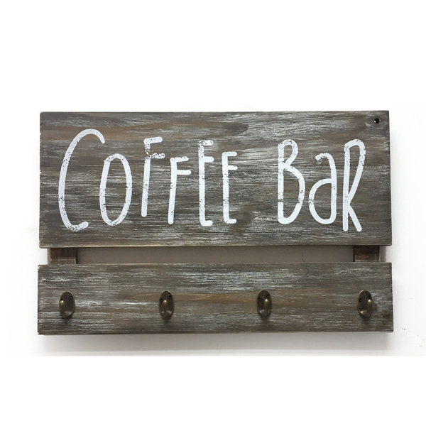 Gracie Oaks Coffee Bar Wood W and 4 Hooks Wall Décor Wayfair